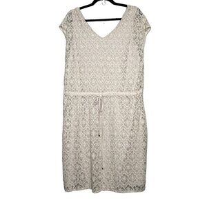 American Rag Lace Dress Beige Drawstring Waist Lined Plus Size 1X Boho Rodeo
